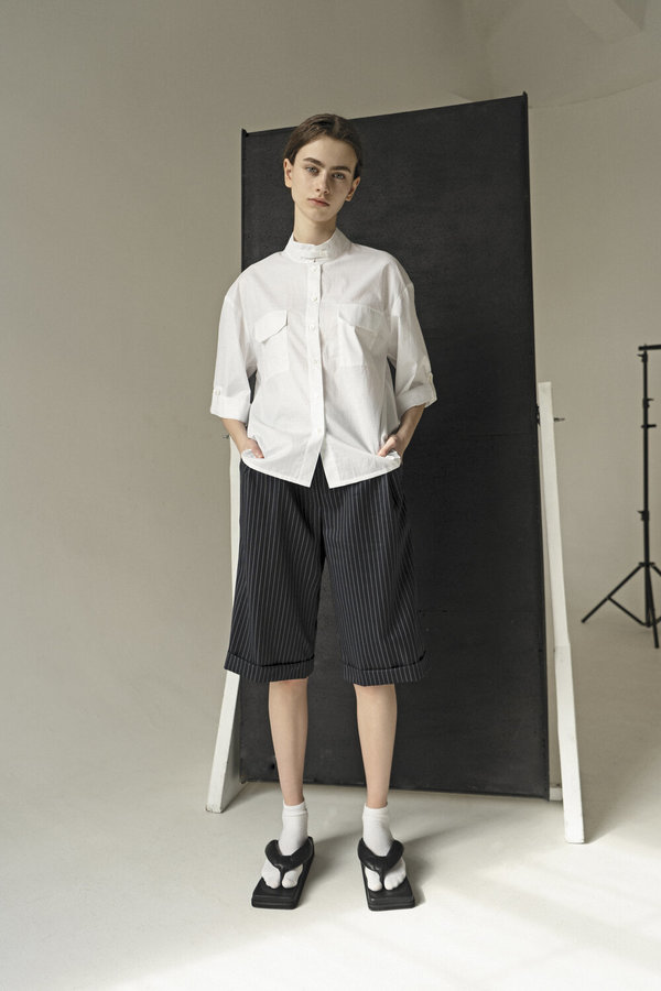 UNISEX K M by L A N G E JAPANESE COLLAR SHIRT - WHITE