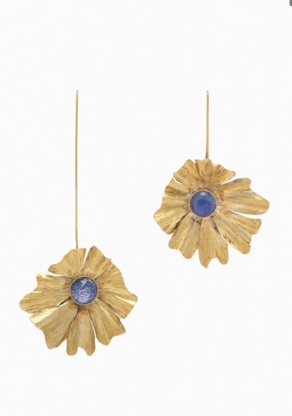 Ulla Johnson Beatriz Asymmetric Drop Flower Earrings - Brass/14KT Gold/Azul Ulla Johnson Beatriz Asymmetric Drop Flower Earrings - Brass/14KT Gold/Azul