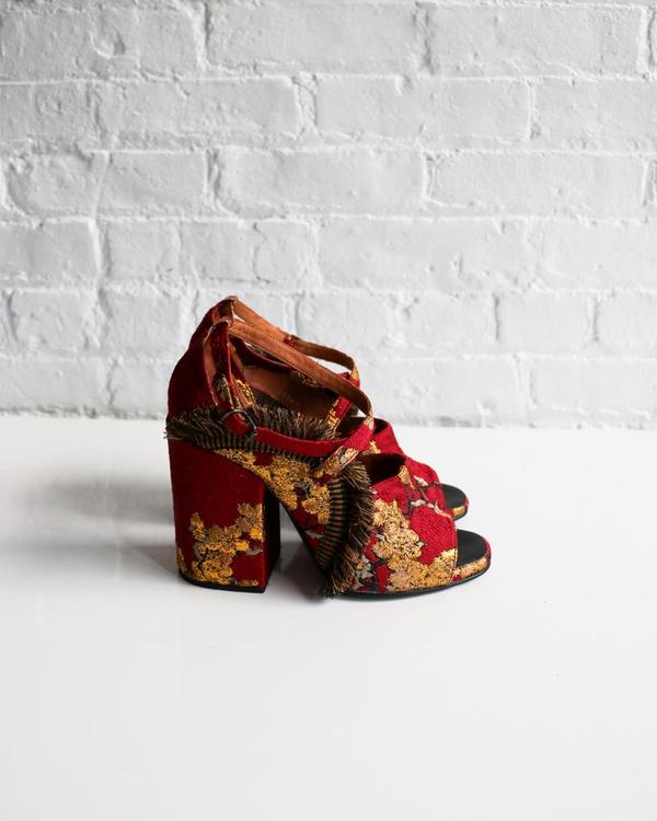 Pre-loved] Dries Van Noten Jacquard Pump - Burgundy | Garmentory