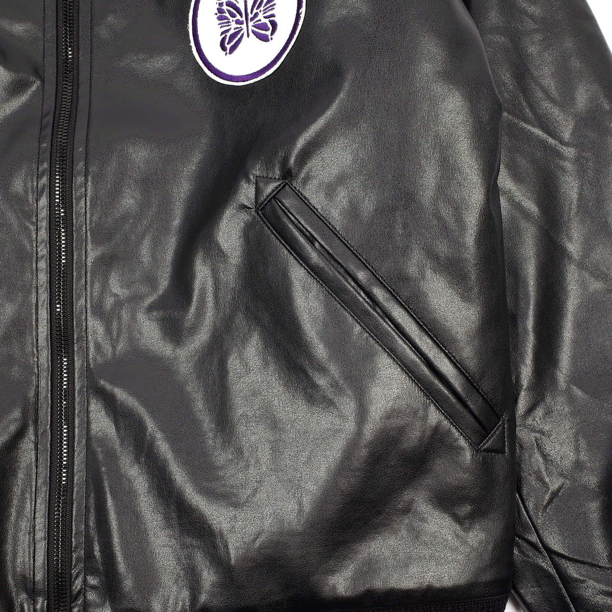 Needles Faux Leather Award Jacket - Black | Garmentory