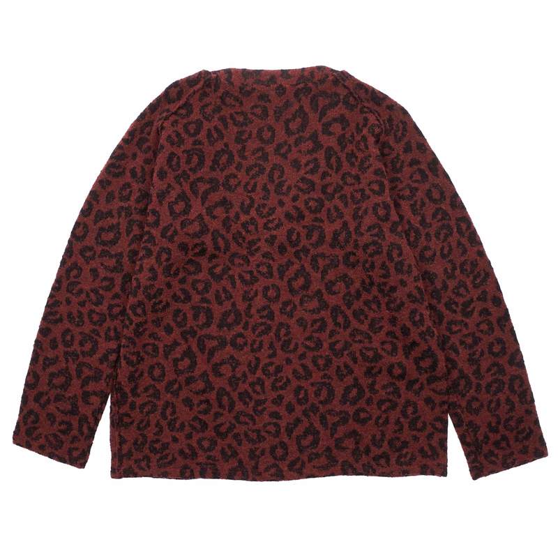 Needles Jacquard Knit Leopard V Neck Cardigan - Red | Garmentory