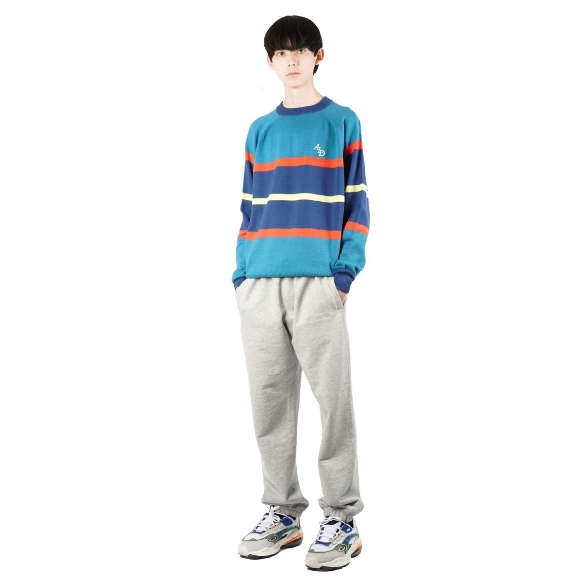 Aimé Leon Dore STRIPE MONOGRAM KNIT CREWNECK sweater - MIDNIGHT 
