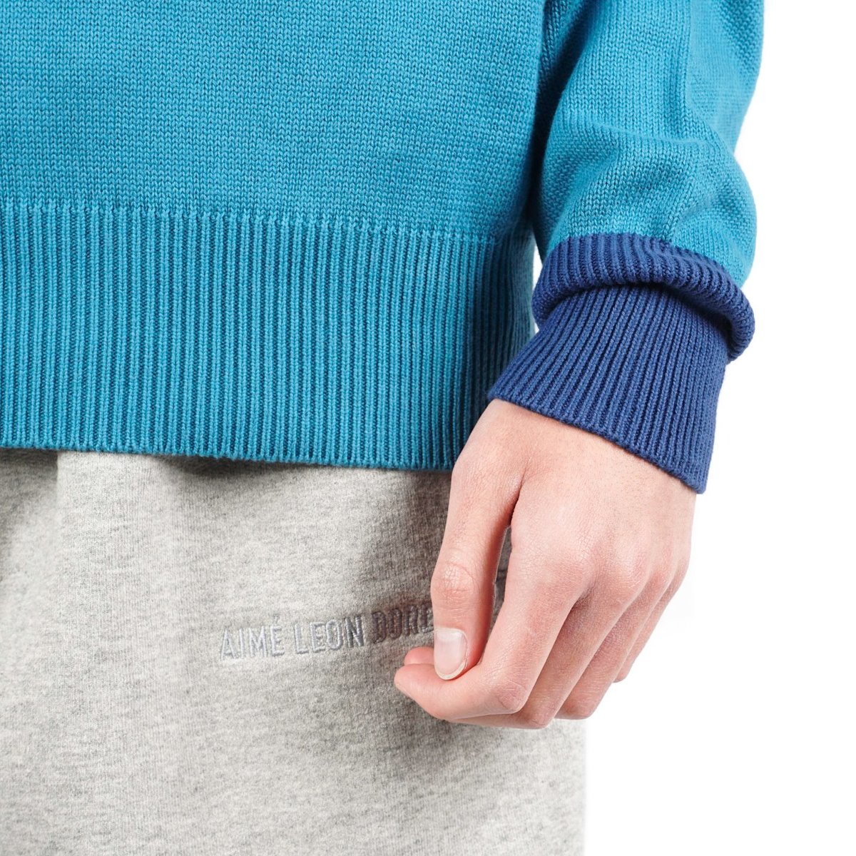 Aimé Leon Dore STRIPE MONOGRAM KNIT CREWNECK sweater - MIDNIGHT 