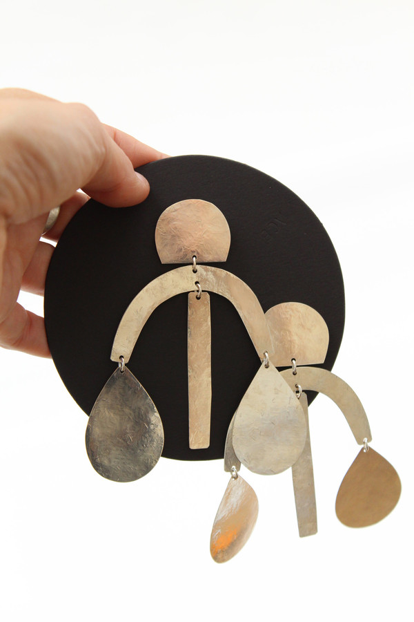 Annie Costello Brown Arc Drop Chandelier Earring Silver