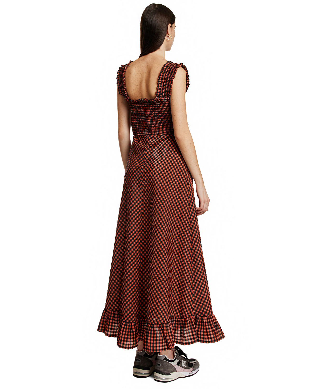 ganni red check dress Seersucker midi dress in red - Ganni
