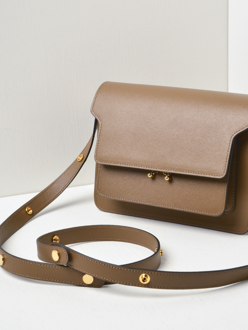 ★MARNI★ Medium Saffiano Trunk Shoulder Bag Cigar SBMPN09NO Marni SBMPN09NO1 Trunk Medium Shoulder Crossbody Bag