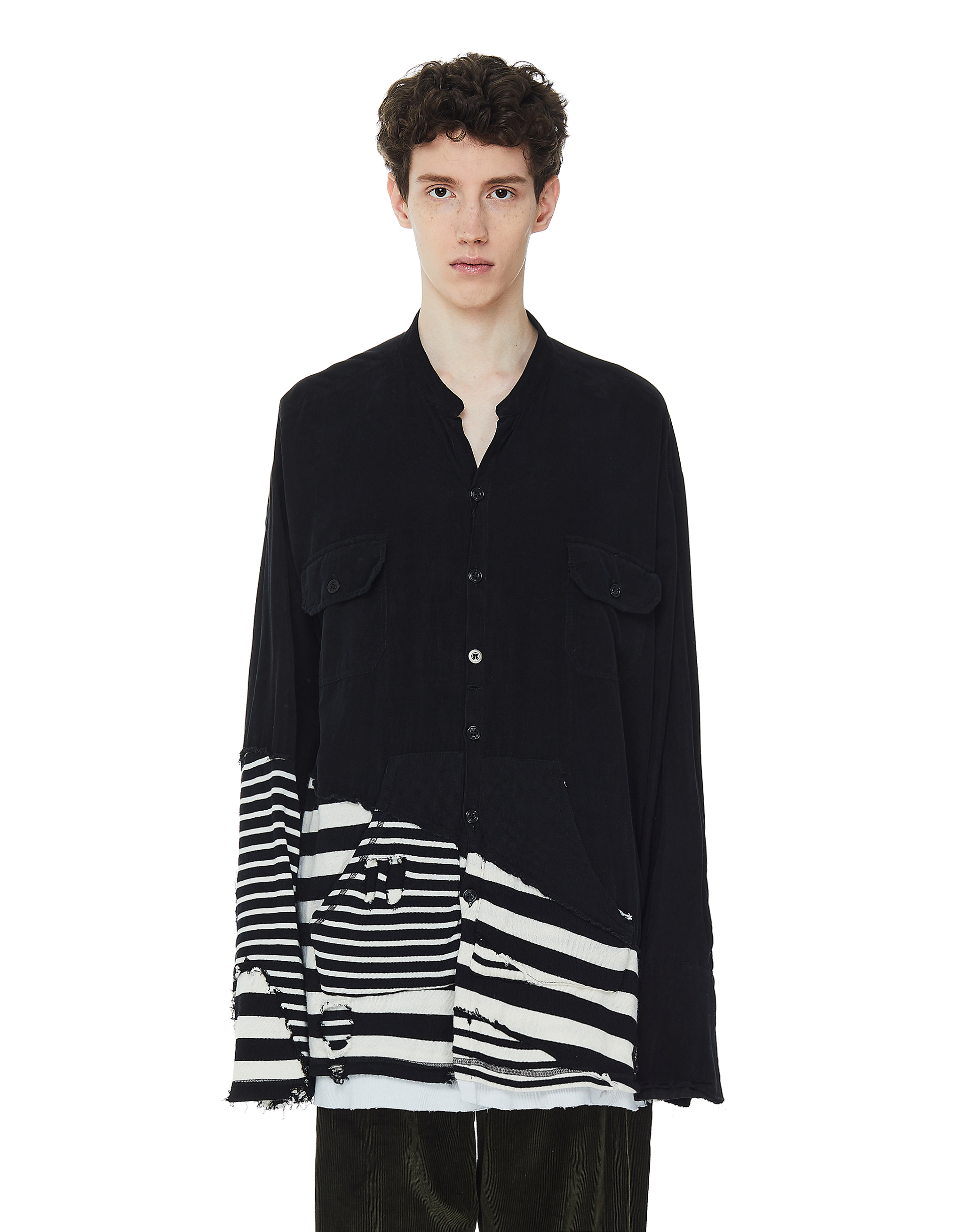 Greg Lauren x Paul Shark Shirt With Contrasting Panel - Black 