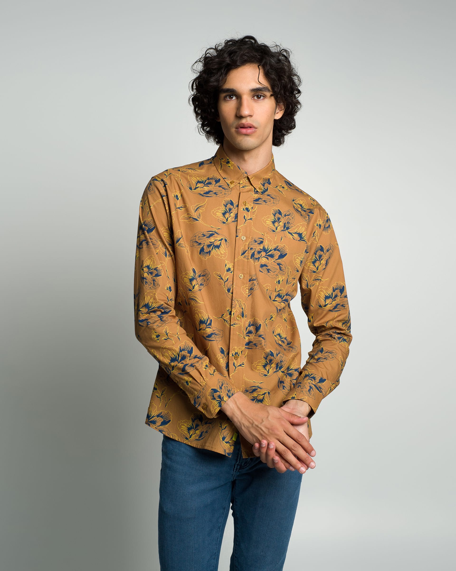 Poplin \u0026 Co. Casual Button Down Long Sleeve Shirt - Floral Bloom