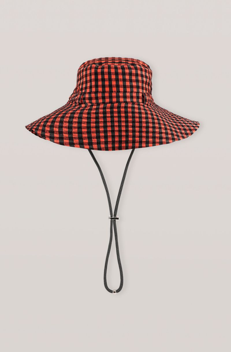 ハット GANNI Woman Hat Brown A6658 943 Ganni Plaid Bucket Hat - Blue Hats, Accessories - WZG76164