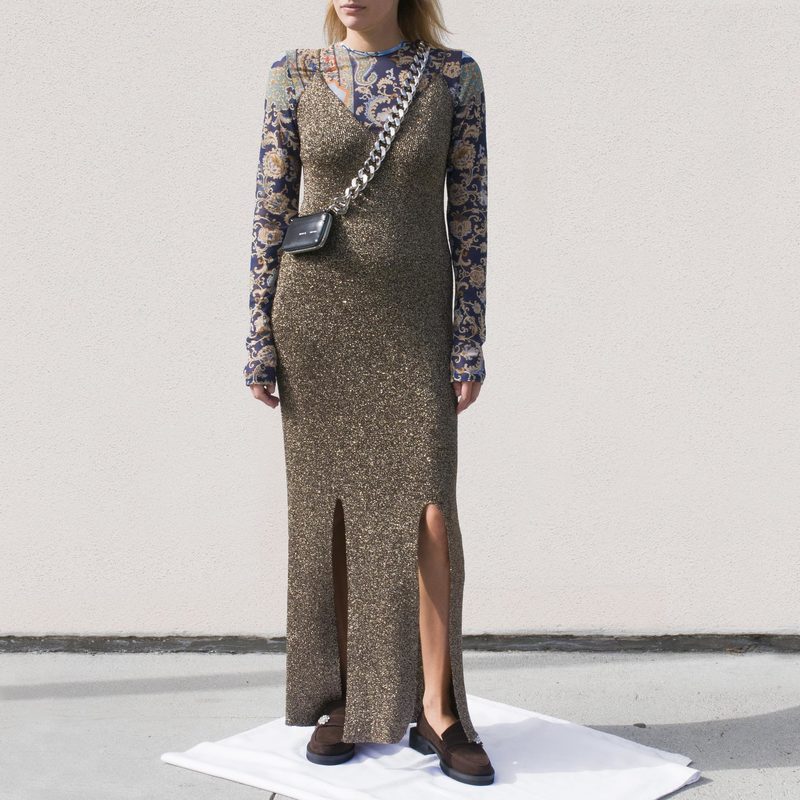 Ganni Glitter Knit Dress - Mole