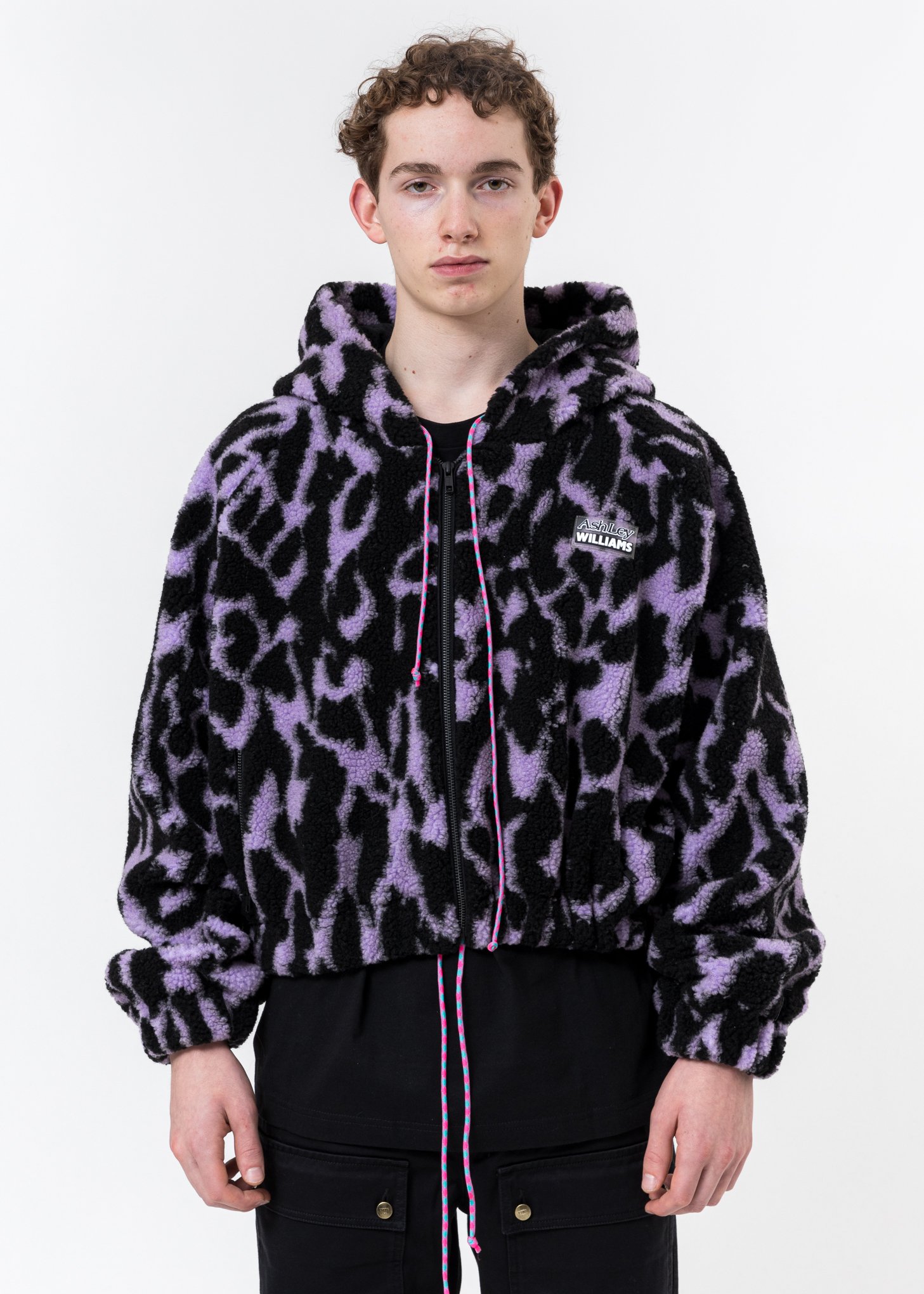 Lilac-And-Black-Fleece-Bomber-