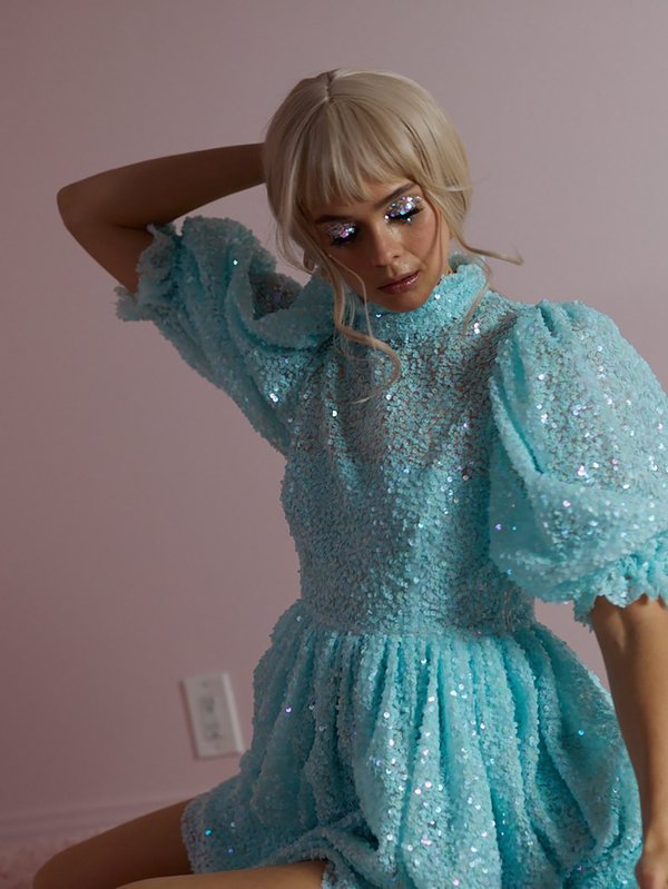 selkie blue dress Baby Blue Satin Gown Crystals Details  Dona Matoshi