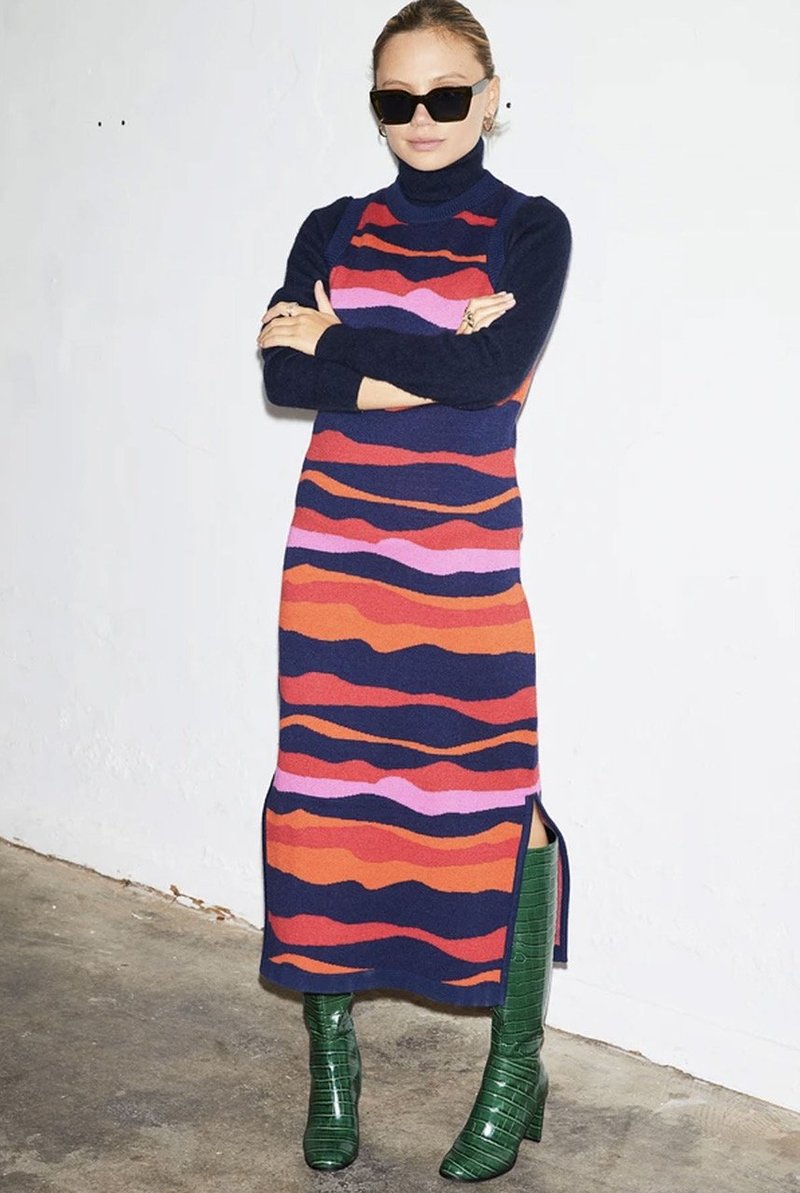 NEVER FULLY DRESSED Wave Knitted Dress - Multi