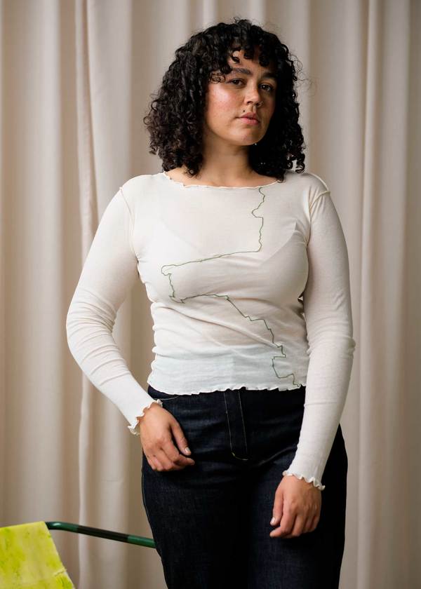 BASERANGE GERRYMANDERED LONG SLEEVE 美品 Baserange Gerrymandered Long Sleeve - Amhar Blue | Garmentory
