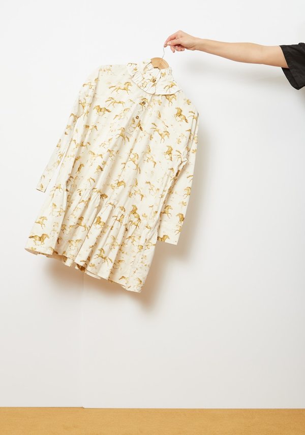 Ganni Printed Cotton Poplin Oversized Dress - Horse Print | Garmentory