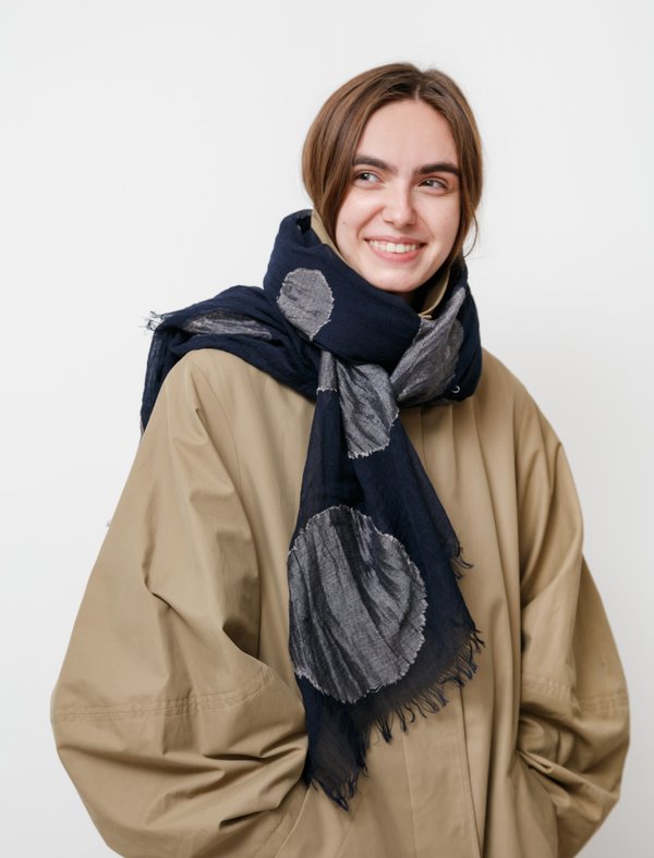 Y's by Yohji Yamamoto Jacquard Dot Stole scarf - Navy | Garmentory