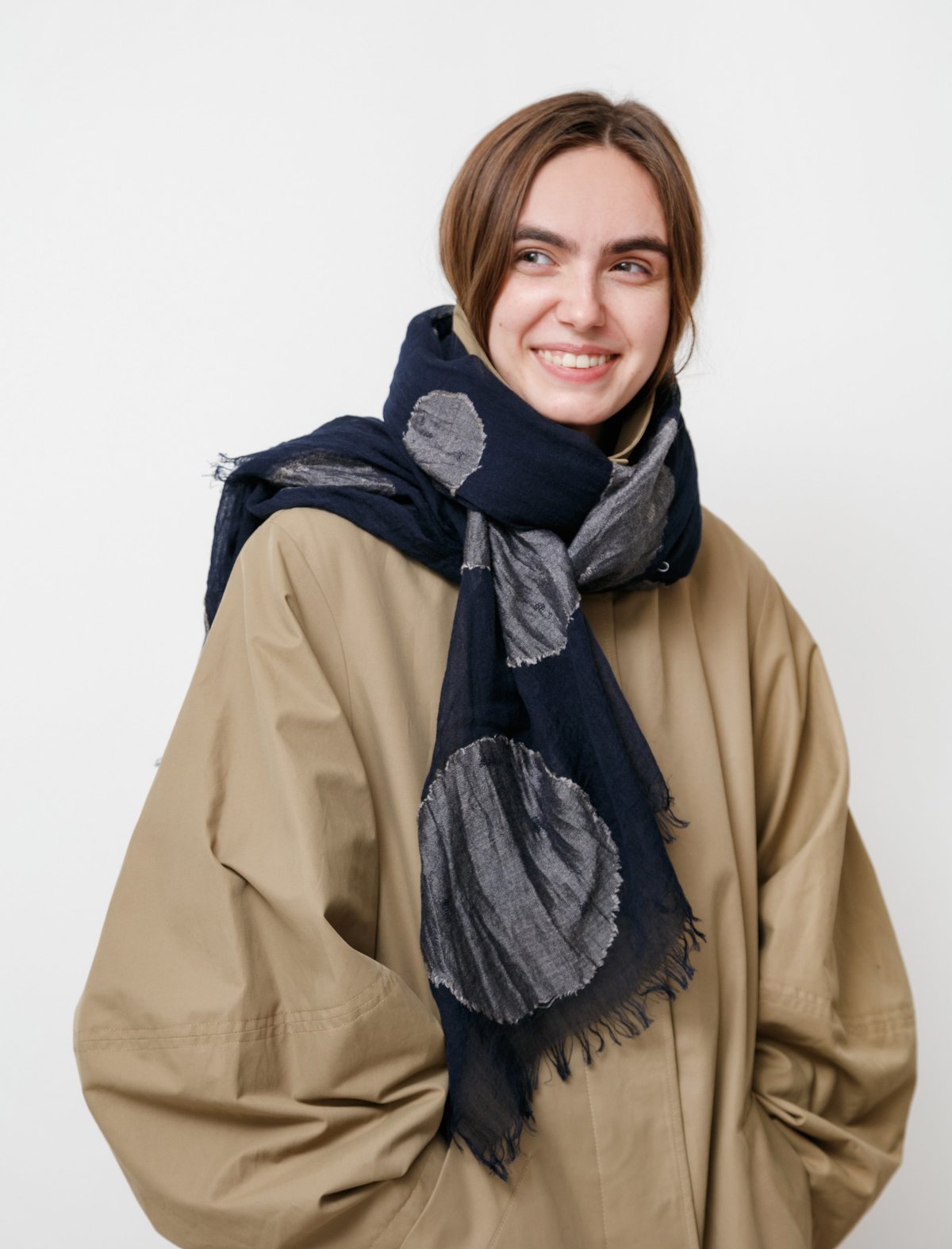 Y's by Yohji Yamamoto Jacquard Dot Stole scarf - Navy | Garmentory