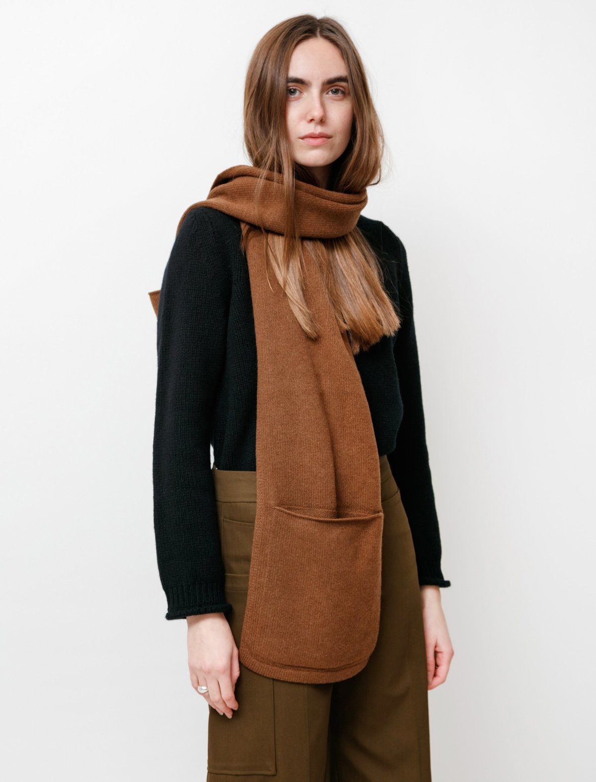 Margaret Howell MHL Pocket Lambswool Scarf - Conker | Garmentory