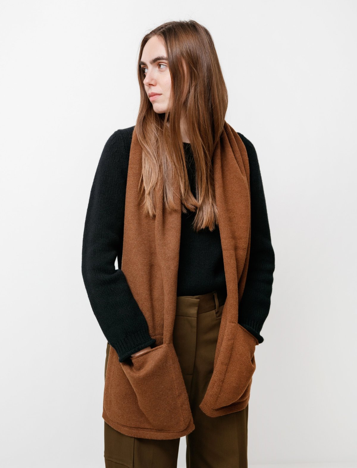 Margaret Howell MHL Pocket Lambswool Scarf - Conker | Garmentory