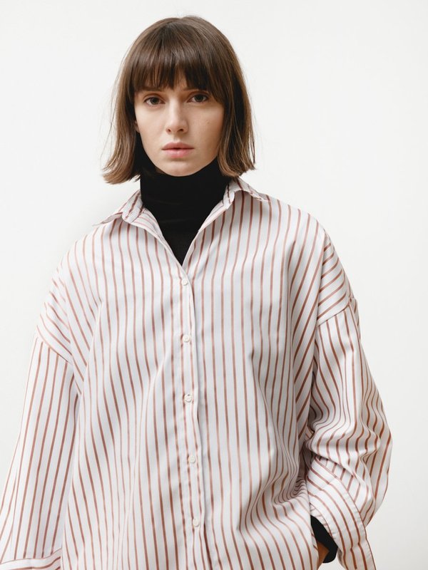 Priory Manga Shirt - Striped Poplin Nude/White Priory Manga Shirt - Striped Poplin Nude/White