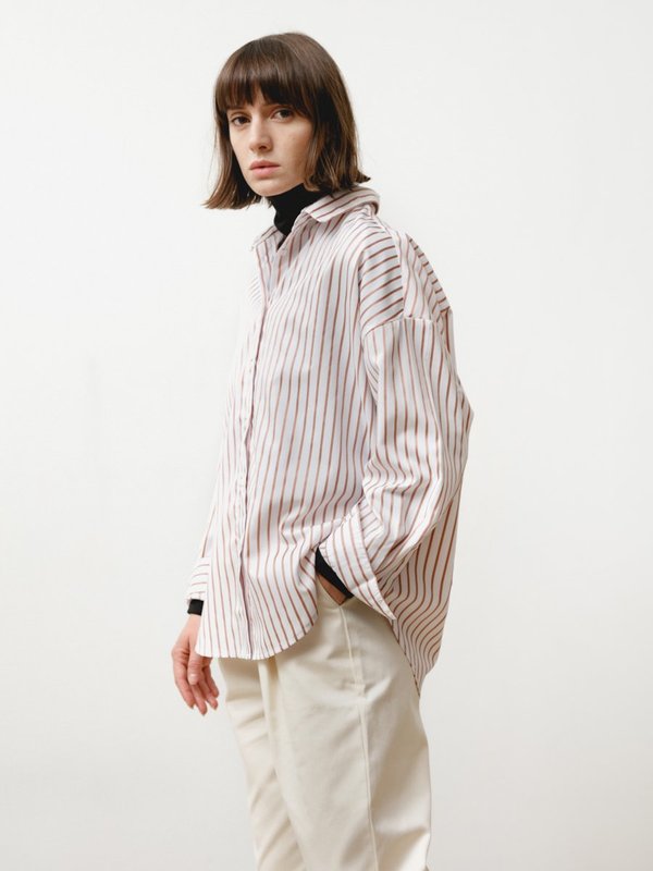 Priory Manga Shirt - Striped Poplin Nude/White Priory Manga Shirt - Striped Poplin Nude/White