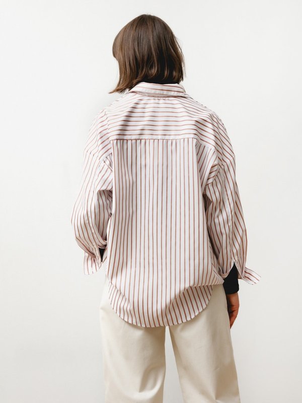 Priory Manga Shirt - Striped Poplin Nude/White Priory Manga Shirt - Striped Poplin Nude/White