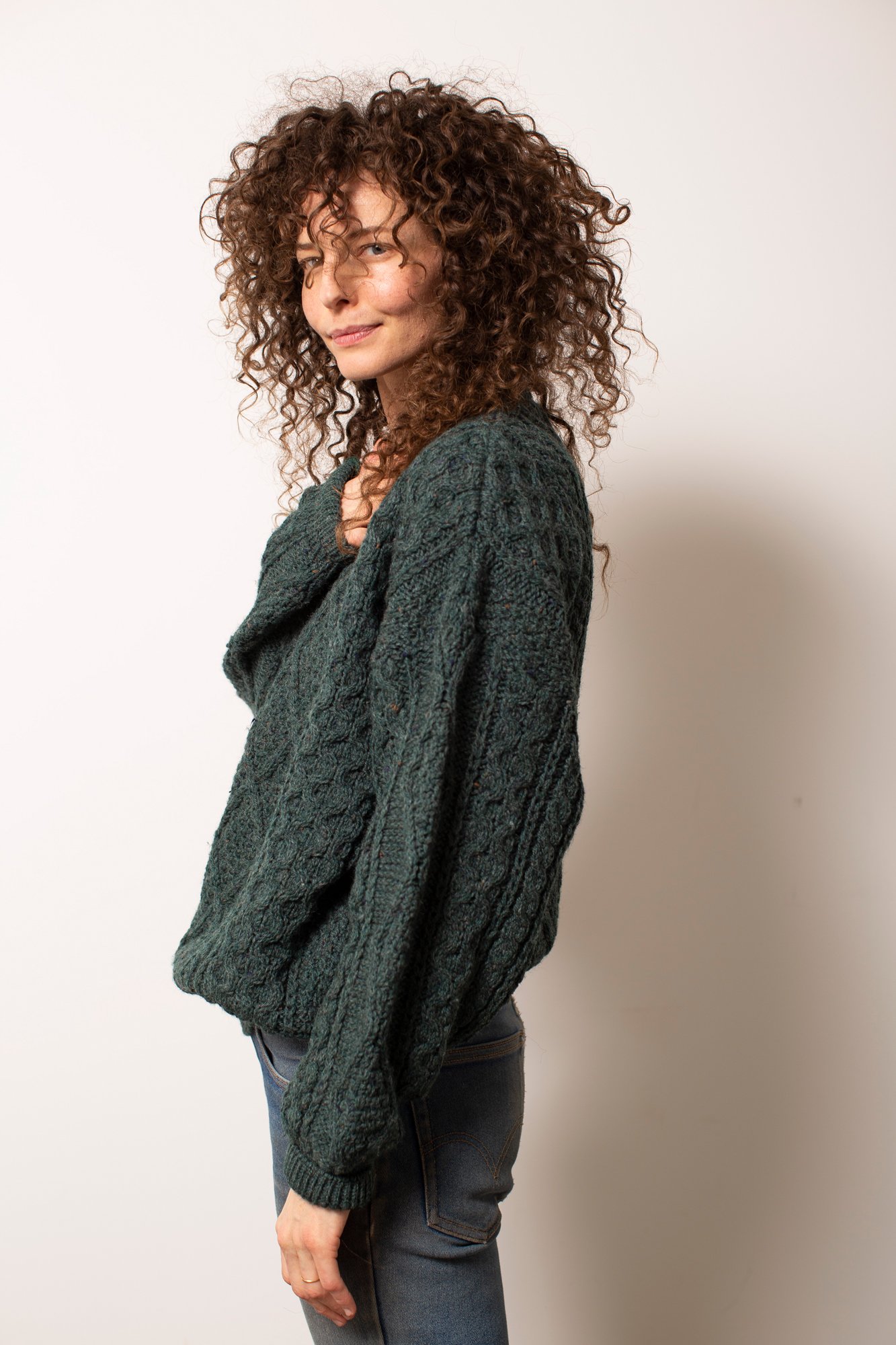 Vintage Cable Knit Off-Shoulder Sweater