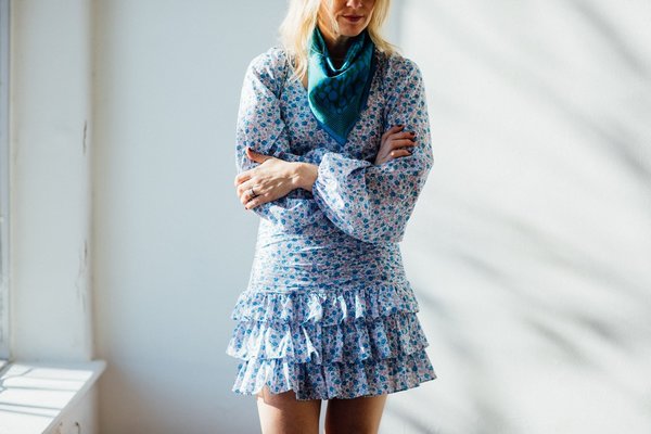 love shack fancy blue floral dress Love Shack Fancy Idra Blue Floral Tiered Dress