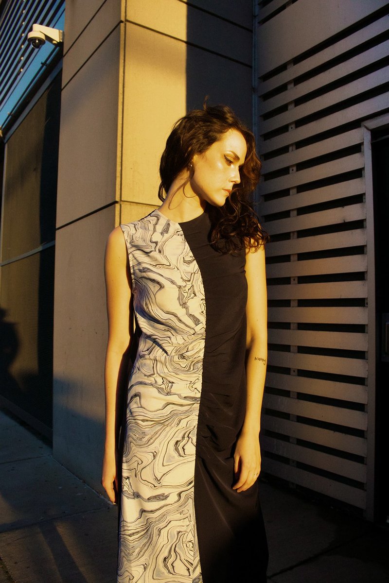 ワンピース Marble Print I-Line Jersey Dress - navy Marble Print I-Line Jersey Dress - navy