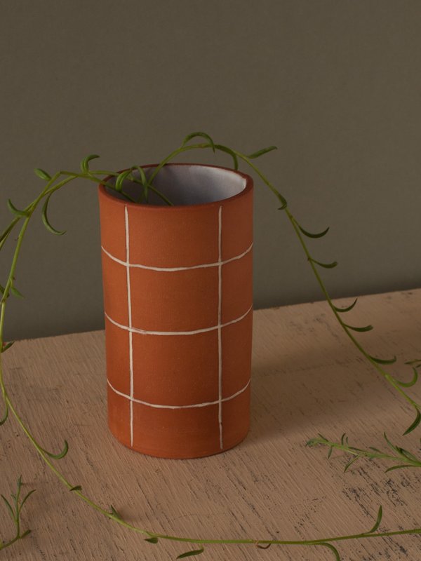 The Pursuits of Happiness Grid Vase - Warm Orange