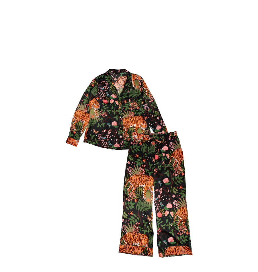 Karen Mabon Silk Wide Leg Pajama Set Midnight Tigers Garmentory
