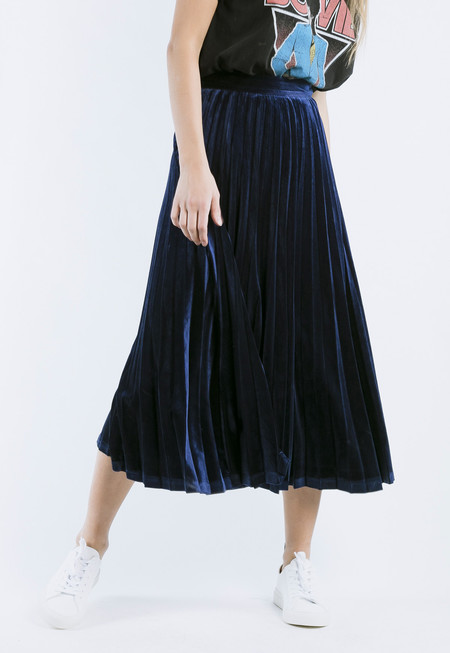 blue velvet pleated skirt