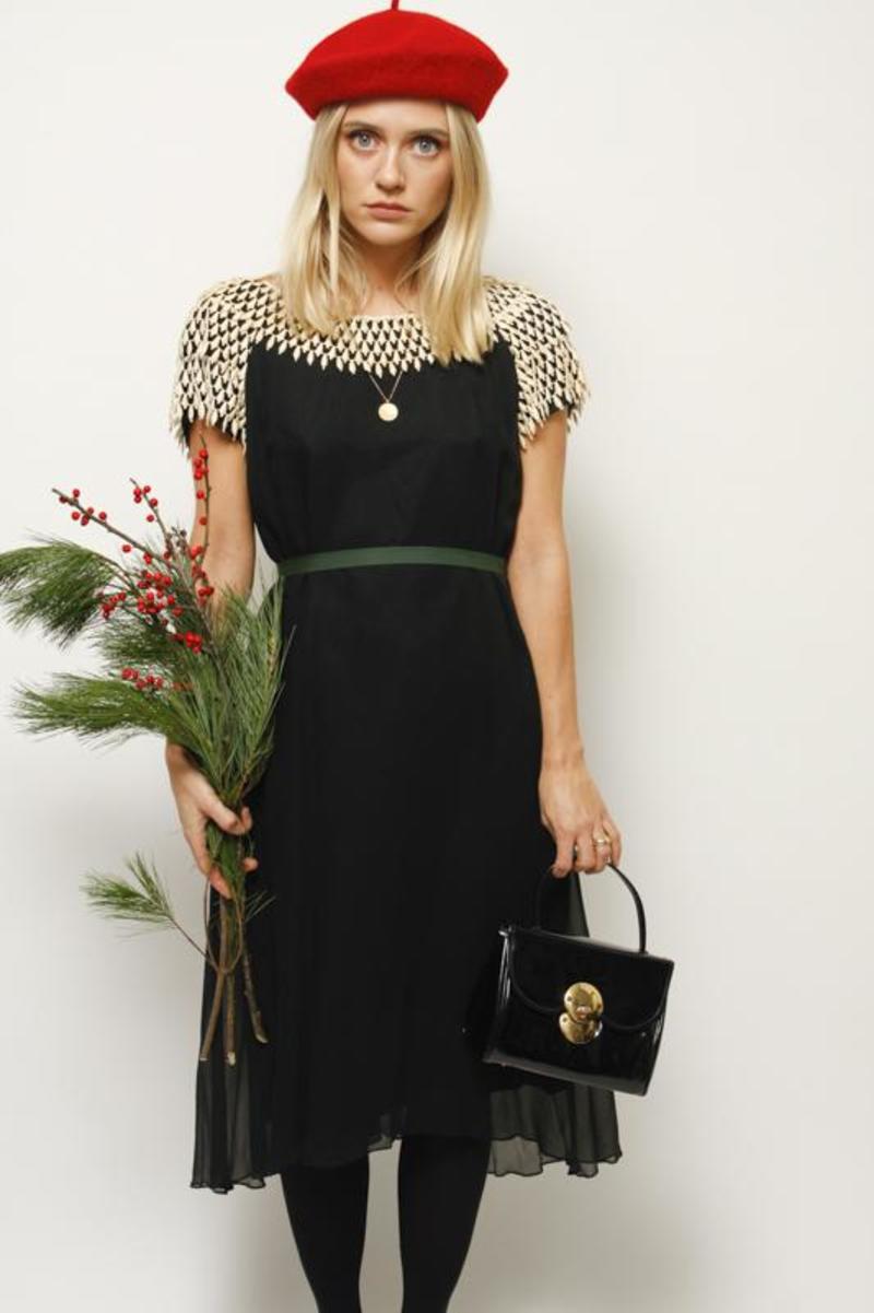 Vintage 60's Shift Dress With Crochet Collar - Black | Garmentory Vintage 60's Shift Dress With Crochet Collar - Black | Garmentory