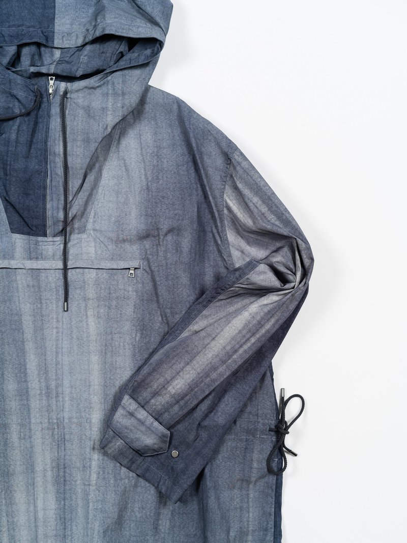 Auralee Nylon Streak Dyed Half-Zip Hoodie - Dark Blue | Garmentory