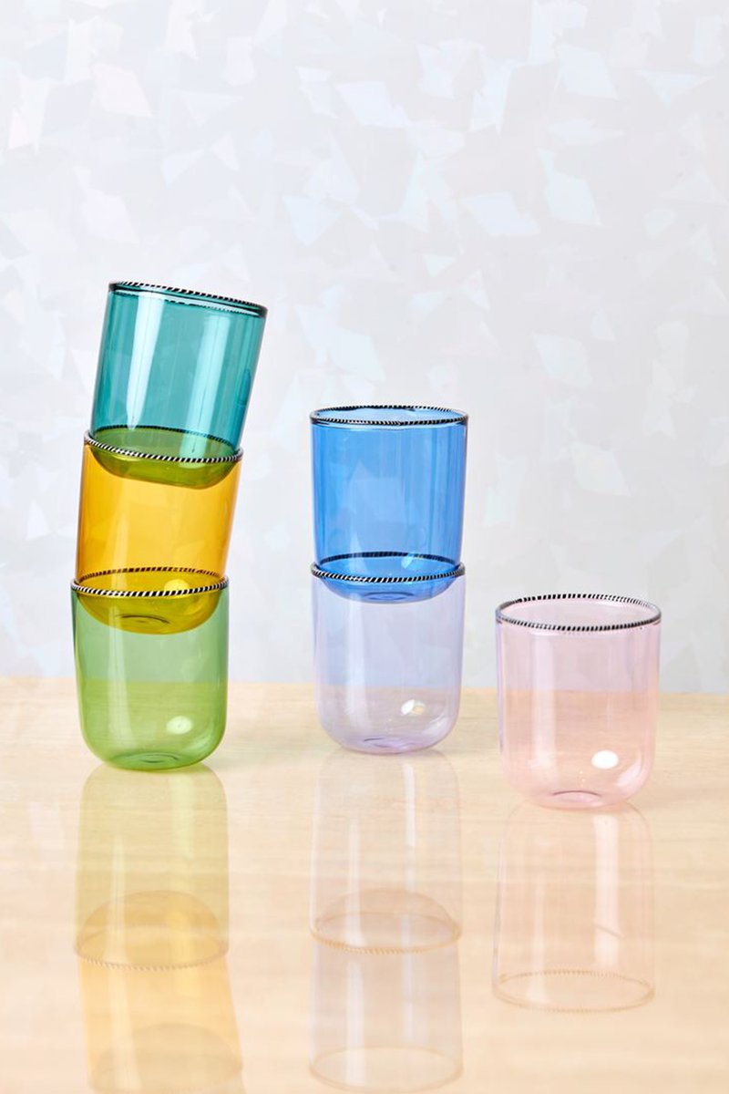 Rainbow Striped Rim Glasses, Set of 6 - Thumbnail 5