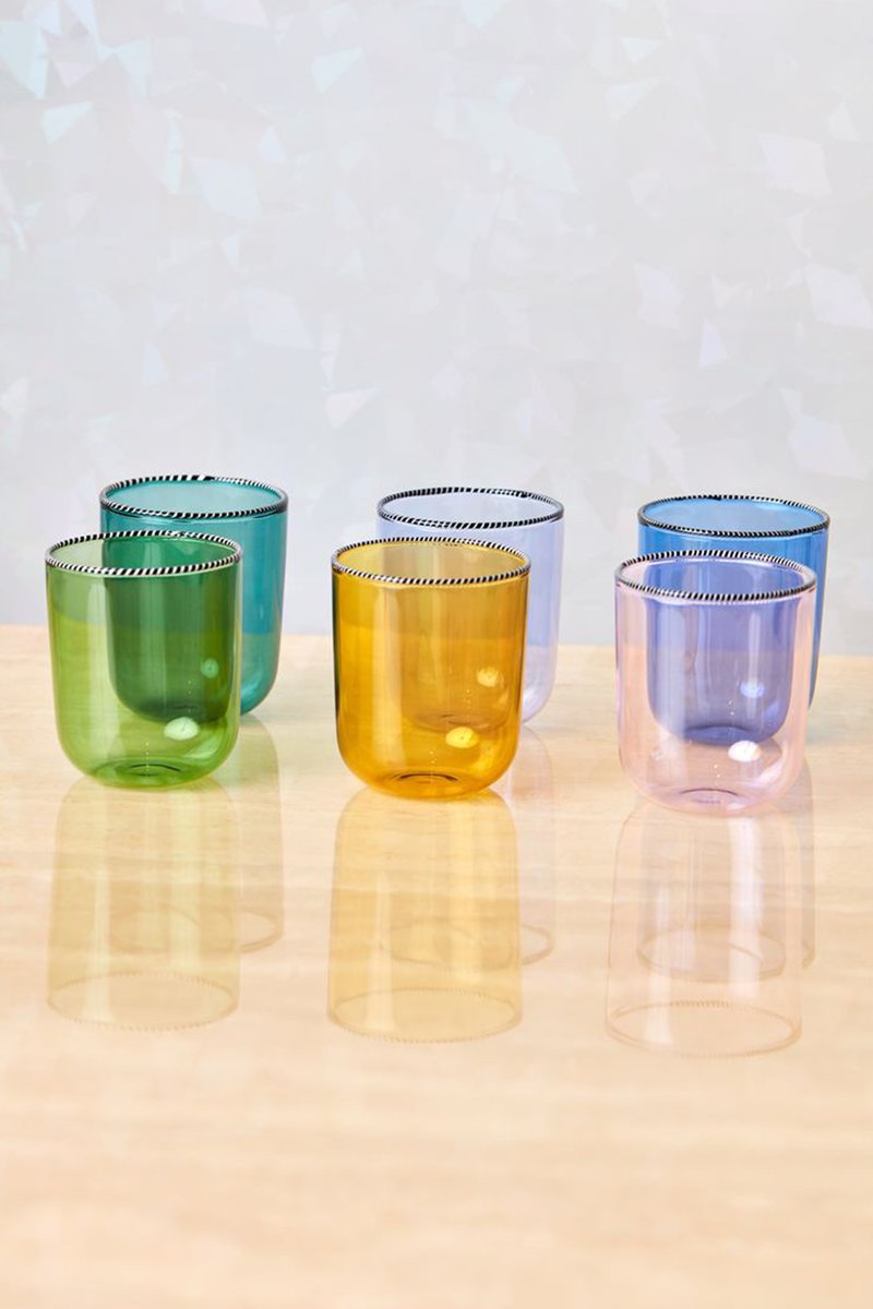 Rainbow Striped Rim Glasses, Set of 6 - Thumbnail 3