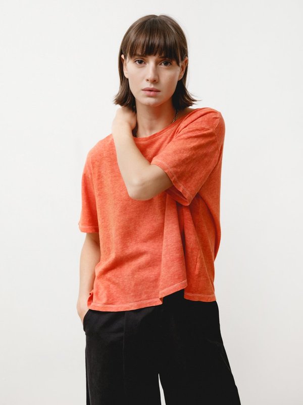 Priory Crop Tee - Slub Jersey Vermillion Priory Crop Tee - Slub Jersey Vermillion