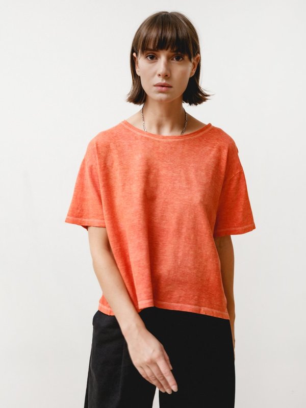 Priory Crop Tee - Slub Jersey Vermillion Priory Crop Tee - Slub Jersey Vermillion