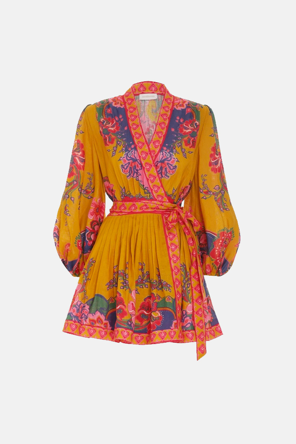 Zimmermann Lovestruck Wrap Mini Dress - Gold Paisley Floral