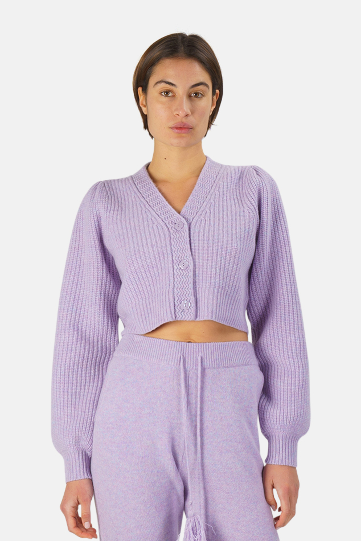 LoveShackFancy Avignon Crop Cardigan Sweater Purple