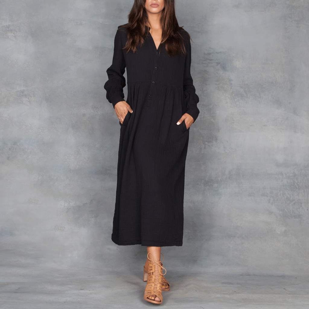 Raquel Allegra Long Sleeve High Waist Dress - BLACK | Garmentory Raquel Allegra Long Sleeve High Waist Dress - BLACK | Garmentory