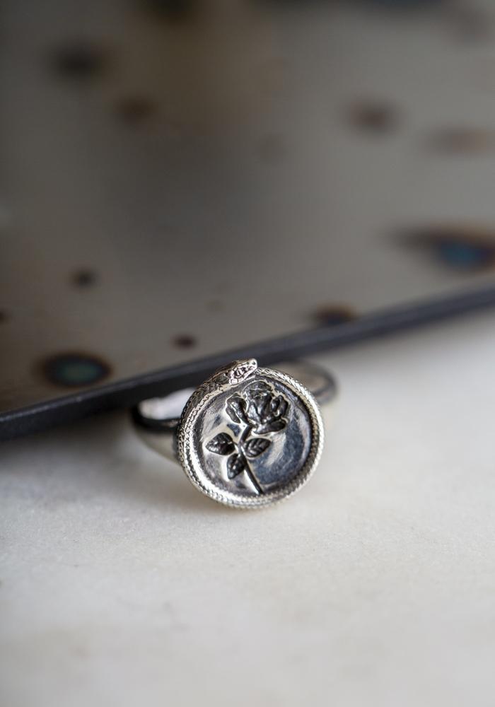 Talon Sterling Ouroboros Rose Ring Silver Garmentory