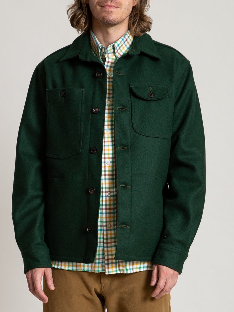 Freemans Sporting Club Melton Wool Camp Shirt - Green | Garmentory