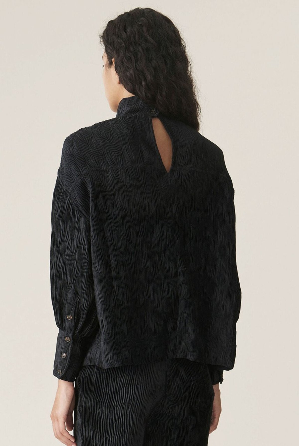 Ganni Pleated Satin Oversized Blouse | Garmentory