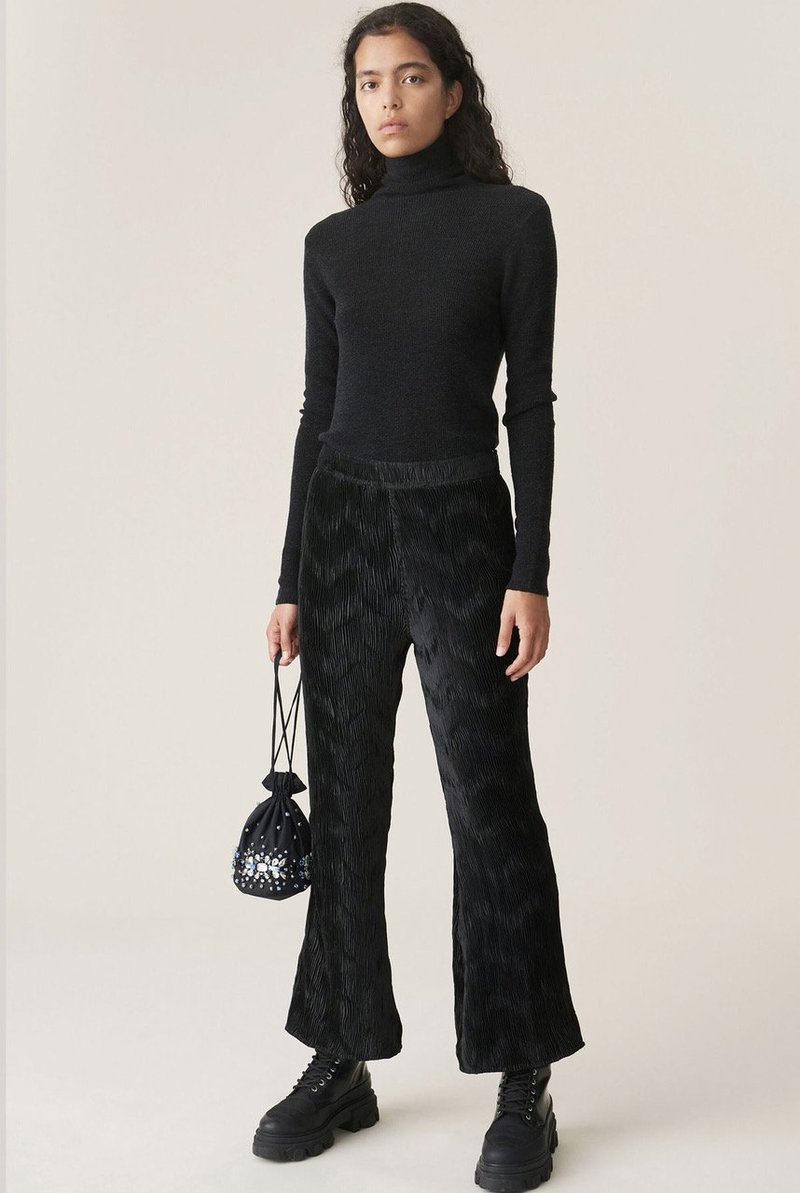 Ganni Pleated Satin Pant Black Garmentory
