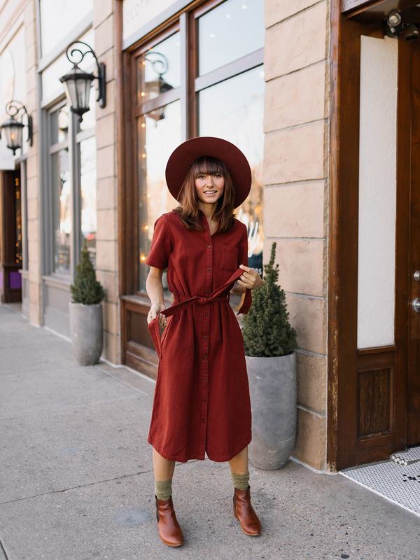 herringbone shirt dress Bridge & Burn Amalia Russet Herringbone Flannel Dress