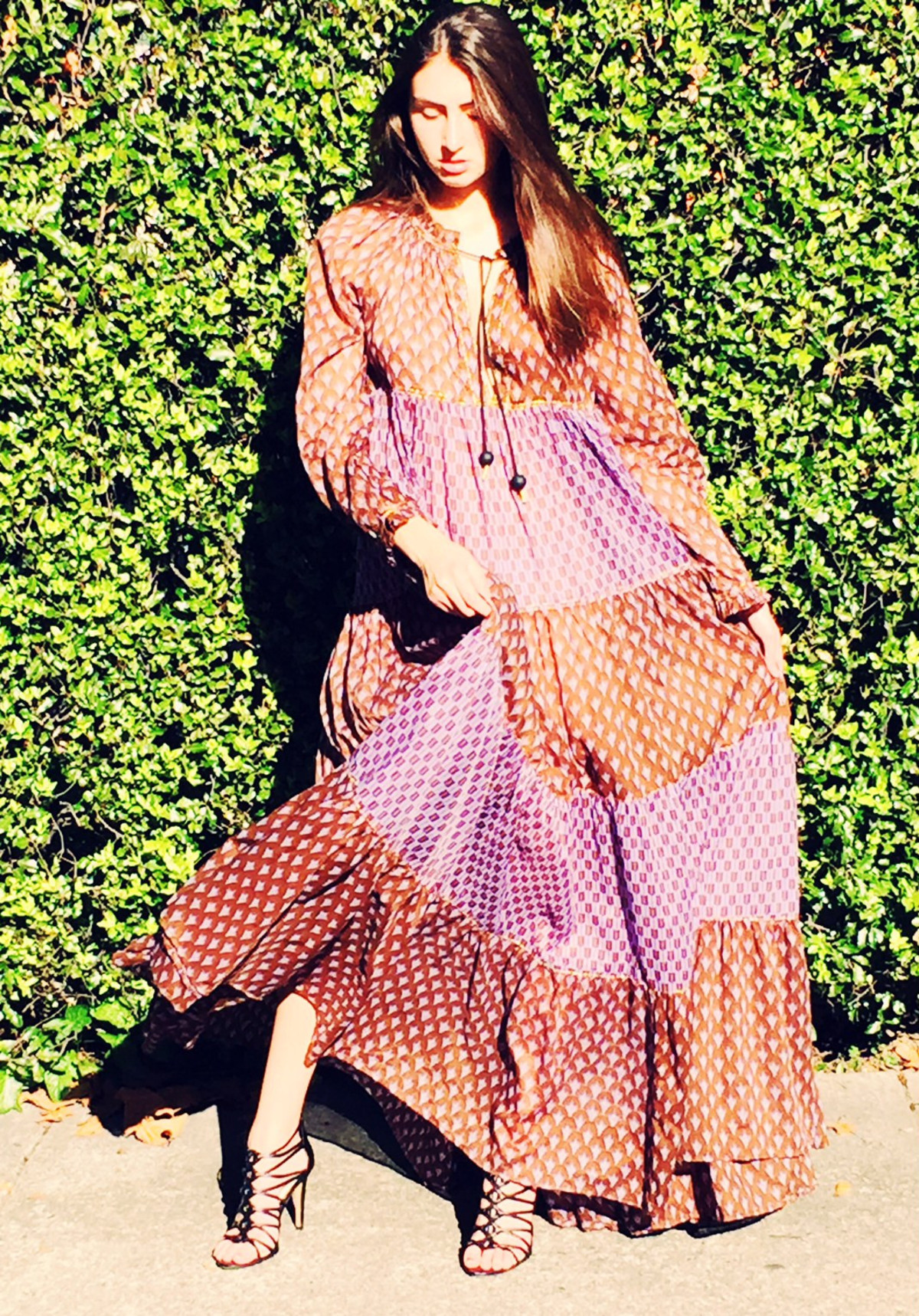 Yvonne S Sheer Maxi Hippy Dress - Plum Tulip | Garmentory Yvonne S Sheer Maxi Hippy Dress - Plum Tulip | Garmentory