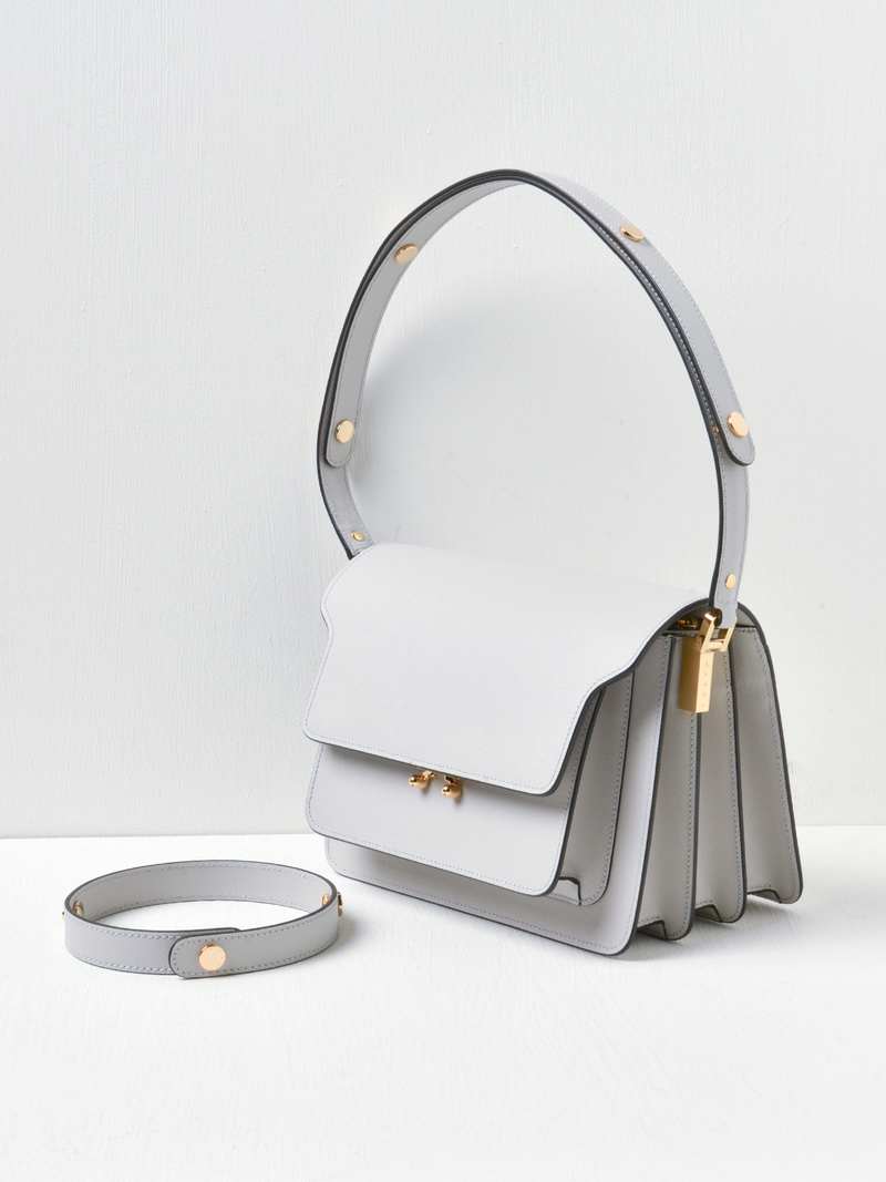 ★超特価★MARNI★Medium Saffiano Trunk Shoulder Bag Pelican Marni Trunk Bag - Pelican | Editorialist