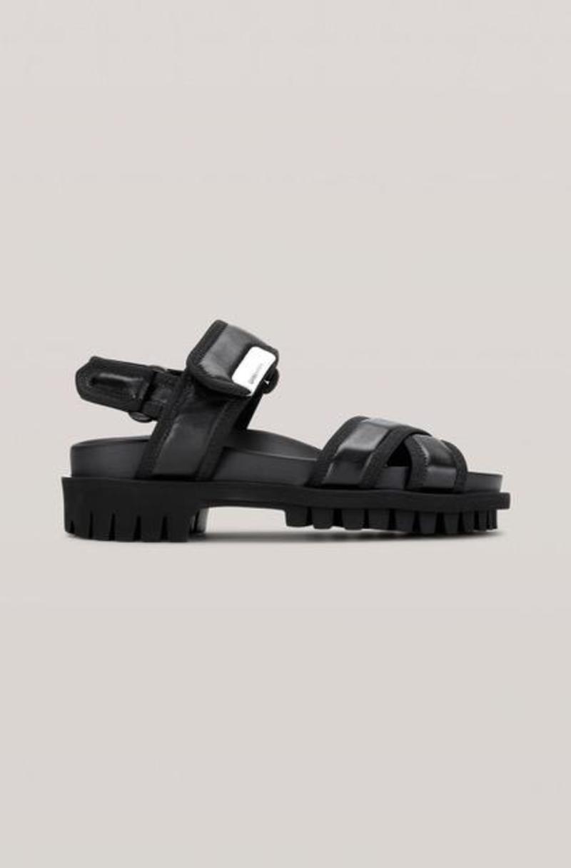 サンダル・ミュール Ganni S2185 018 Sandals llic Leopard Leopard Denim Feminine Buckle Two-Strap Sandals
