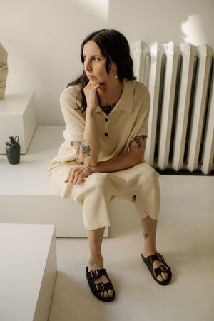 Monica Cordera Ribbed Knit Jumpsuit - Natural Monica Cordera Ribbed Knit Jumpsuit - Natural